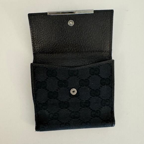 Gucci Double Sided Canvas GG Logo Leather Trim Bifold Wallet Black - Picture 4 of 15